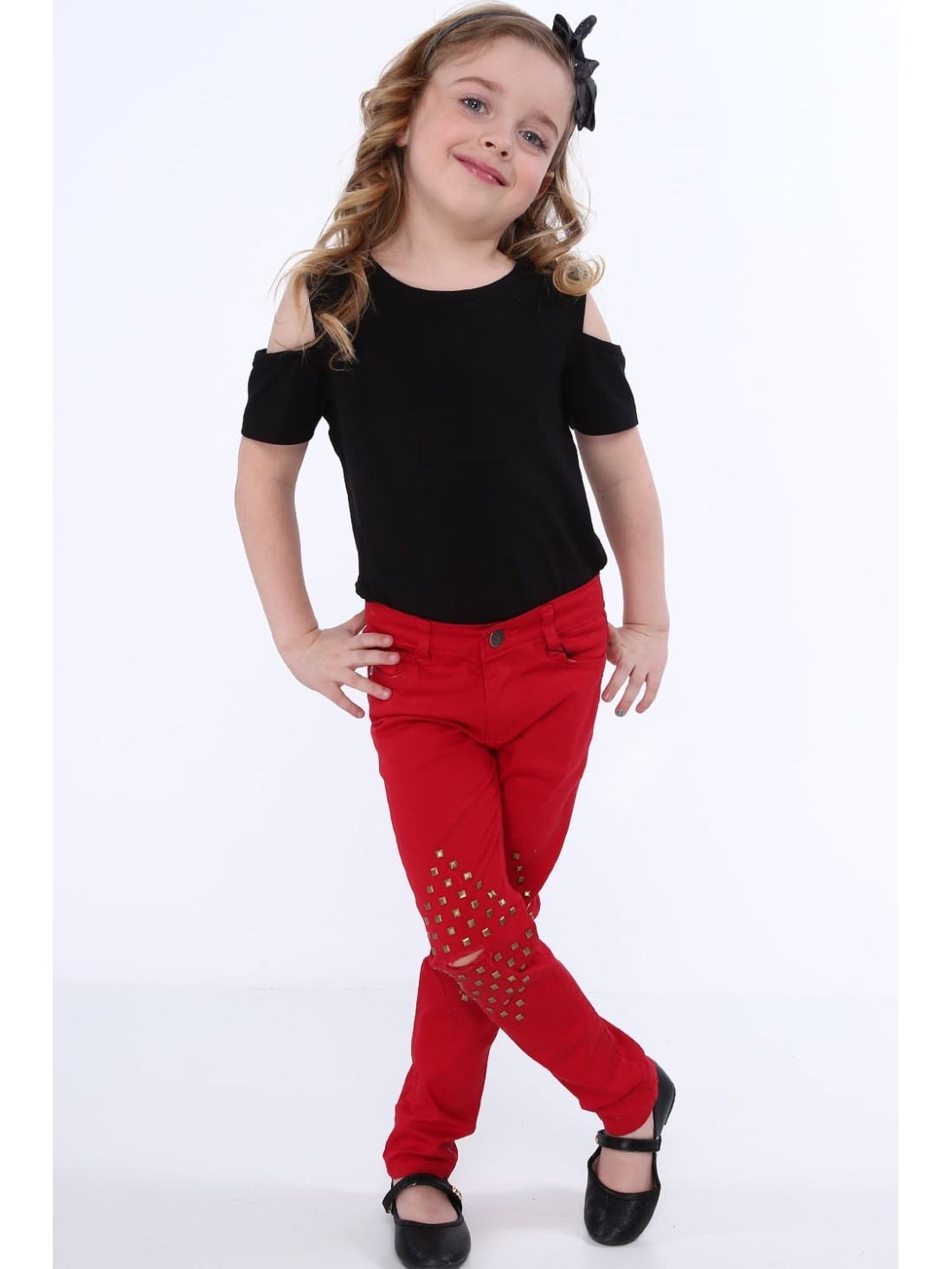 Pantaloni fete cu crampoane plate, rosu NDZ310 - Magazin online - Boutique